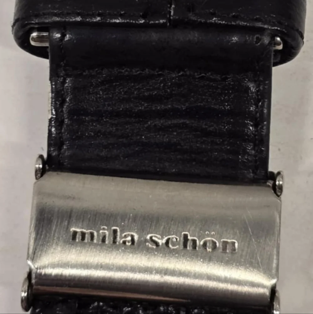 Mila Schon Black Leather‎ Silver Tone Buckle Belt